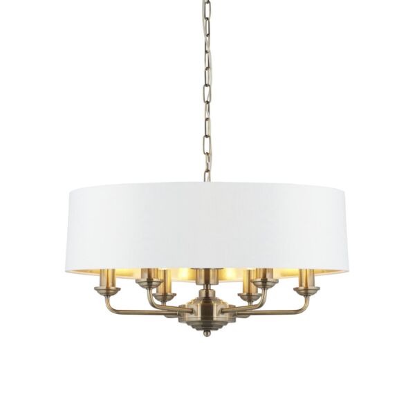 Endon Lighting - Highclere - 98933 - Antique Brass Vintage White 6 Light Ceiling Pendant Light