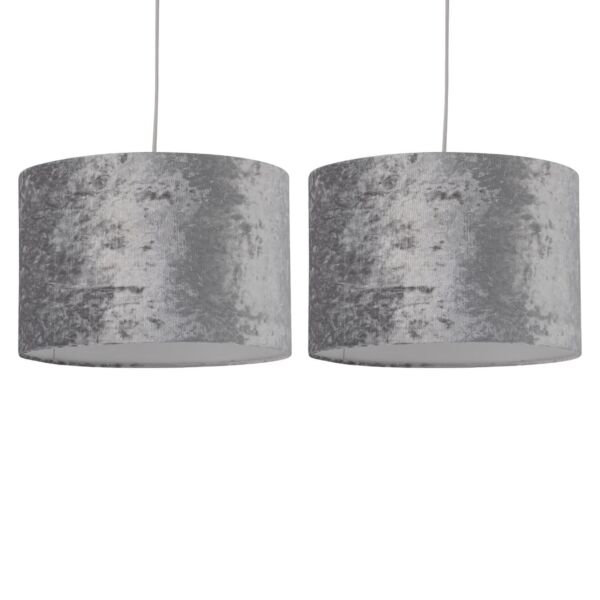 Set of 2 Grey Crushed Velvet 30cm Pendant Lightshades