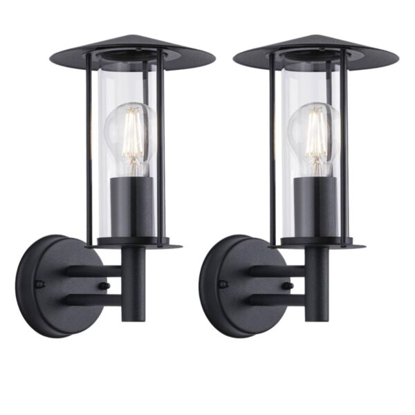 Set of 2 Treviso - Black Lantern Style Outdoor Wall Lights