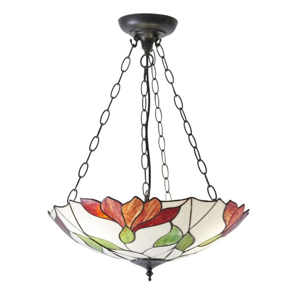 Interiors 1900 - Botanica - 70946 - Dark Bronze Tiffany Glass 3 Light Ceiling Pendant Light