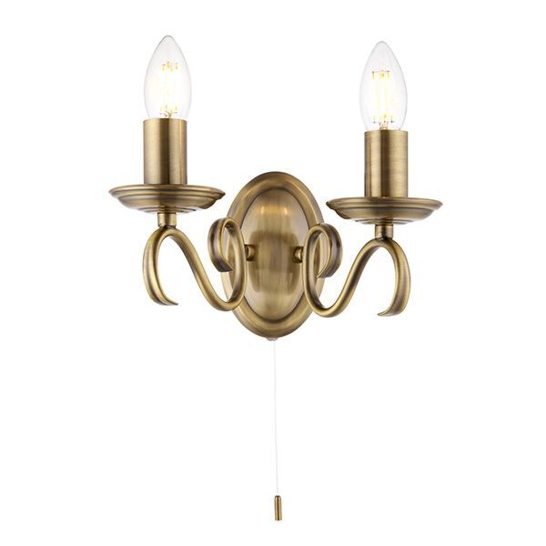 Endon Lighting - Bernice - 2030-2AN - Antique Brass 2 Light Pull Cord Wall Light