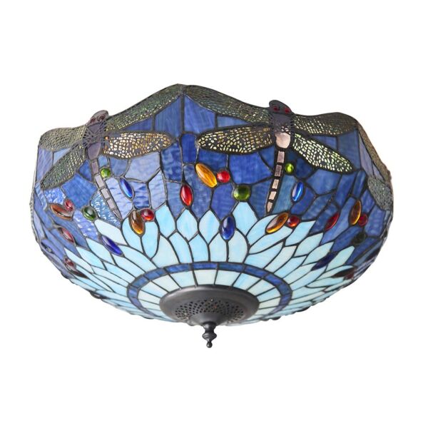 Interiors 1900 - Dragonfly - 70722 - Dark Bronze Tiffany Glass 2 Light Flush Ceiling Light