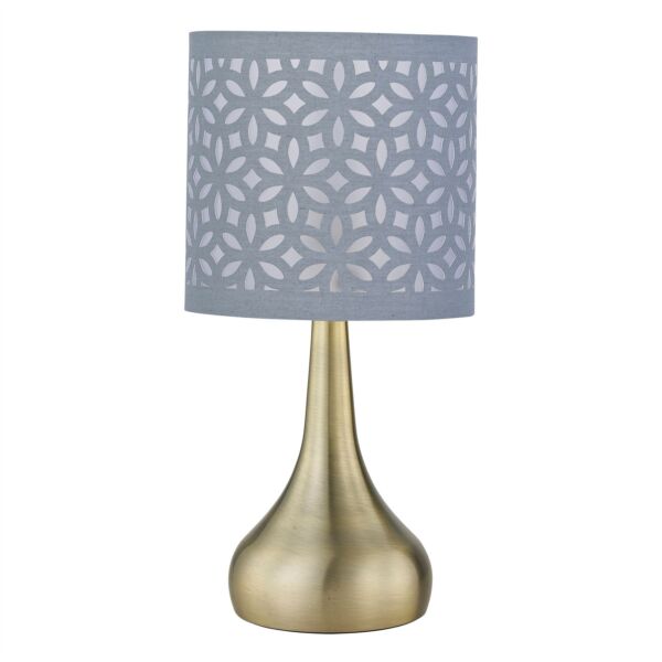 Romana - Antique Brass Touch Table Lamp with Grey Laser Cut Shade