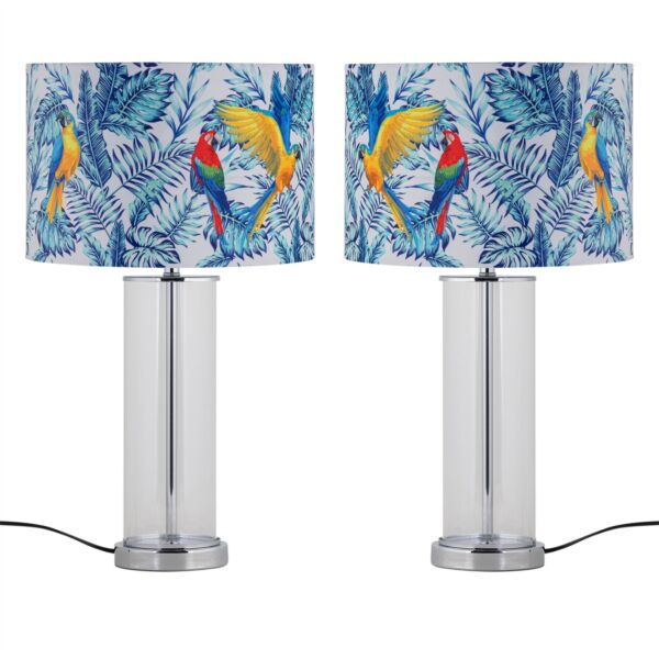 Set of 2 Aura - Chrome Table Lamps with Parrot Velvet Shades