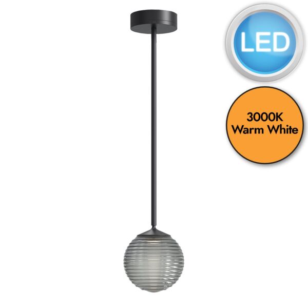 Astro Lighting - Nara - 1464003 & 5039002 - LED Black Smoked Glass IP44 Bathroom Ceiling Pendant Light