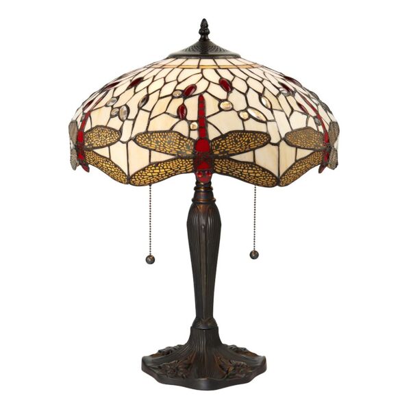 Interiors 1900 - Dragonfly - 64085 - Dark Bronze Tiffany Glass 2 Light Table Lamp