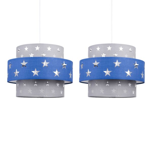 Pair of Navy Blue and Grey Star Two Tier Light Shades