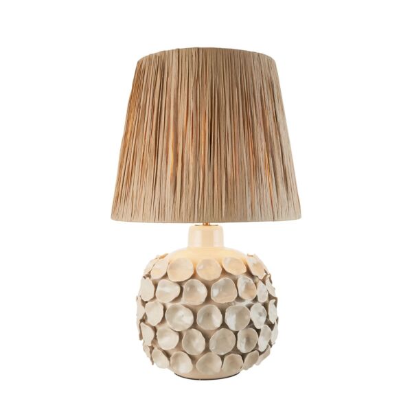 Endon Lighting - Borello & Raffia 32cm - 116398 - Cream Crackle Aged Brass Natural Raffia Ceramic Table Lamp With Shade