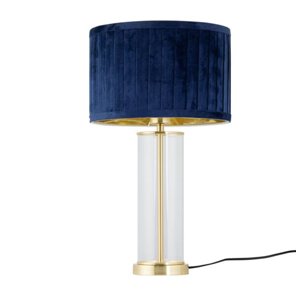 Aura - Satin Brass Table Lamp with Navy Blue Pleated Velvet Shade