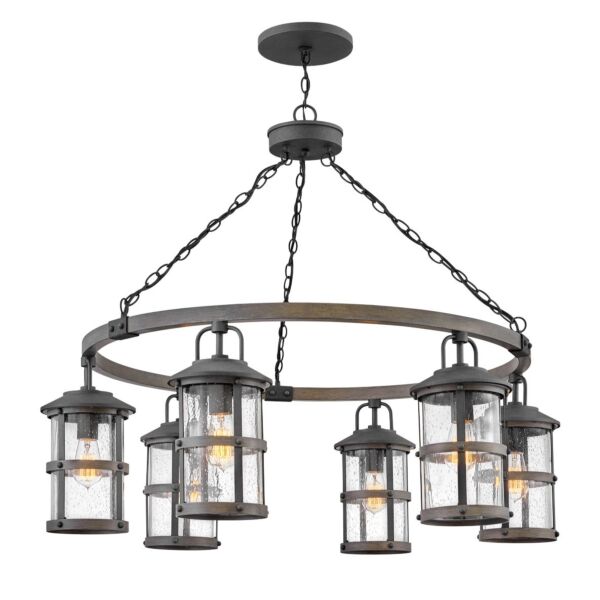 Quintiesse - Lakehouse - QN-LAKEHOUSE6-P-DZ - Aged Zinc Grey Clear Seeded Glass 6 Light IP44 Outdoor Ceiling Pendant Light