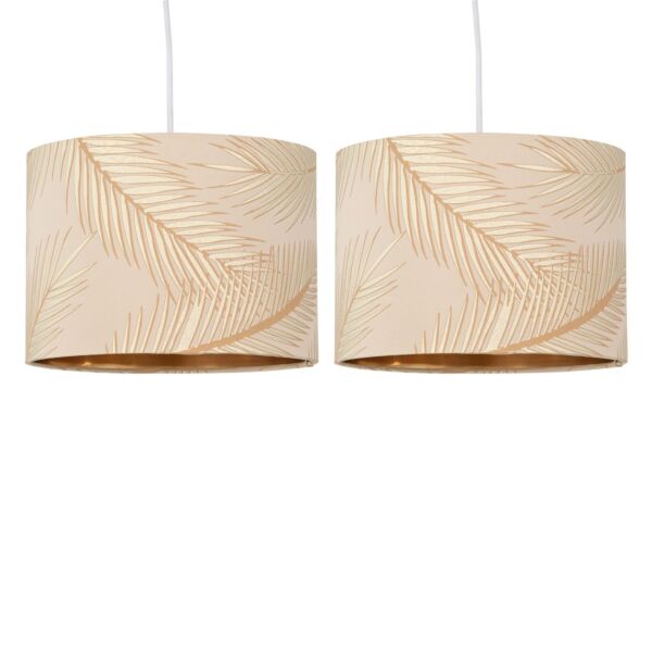 Set of 2 Tropica - Champagne with Gold Embossed Leaf Detail 30cm Pendant Shades