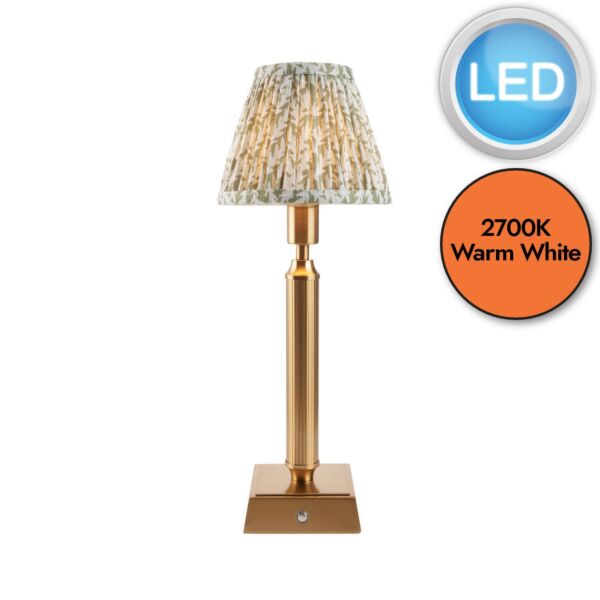 Endon Lighting - Trobridge Rechargeable & Leaf 16cm - 114859 - LED Aged Brass Green Touch Table Lamp With Shade