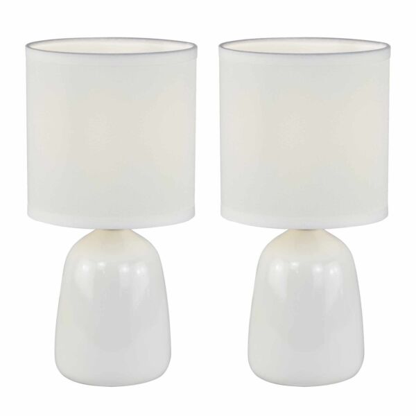 Cleo - Set of 2 White Ceramic 26cm Lamps With Shades