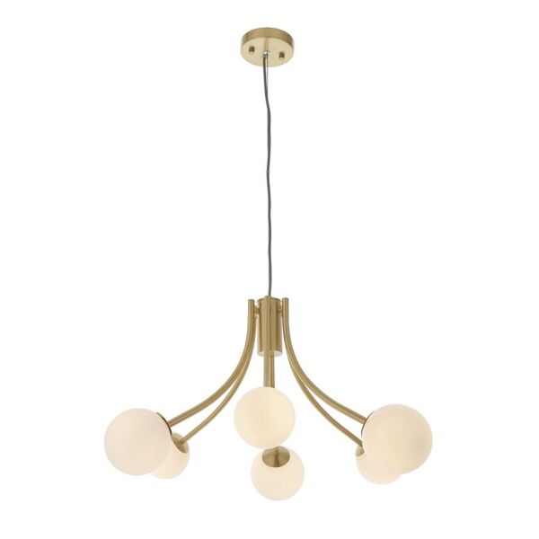 Endon Lighting - Bloom - 92217 - Satin Brass Opal Glass 6 Light Ceiling Pendant Light