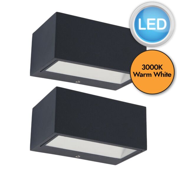 Set of 2 Gemini - 10.5W 3000K LED Dark Grey Clear Glass IP54 Outdoor Wall Washer Lights