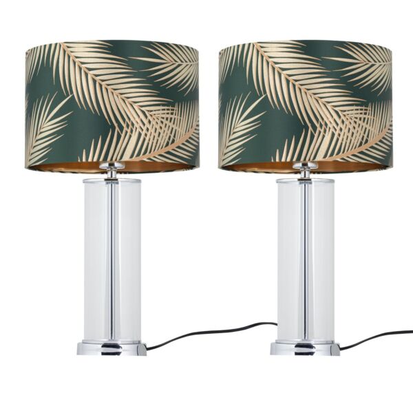 Set of 2 Aura - Chrome Table Lamps with Green & Gold Leaf Shades