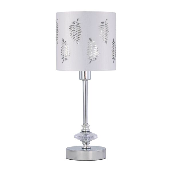 Chrome Jewelled Table Lamp with White Fern Shade