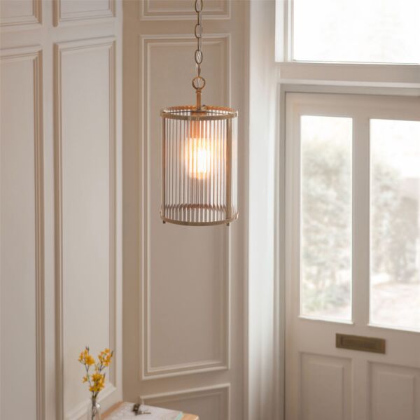 Endon Lighting - Ridgeton - 118595 - Antique Brass Clear Ribbed Glass Ceiling Pendant Light