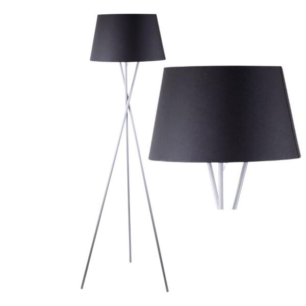 Grey Tripod Floor Lamp with Black Fabric Shade