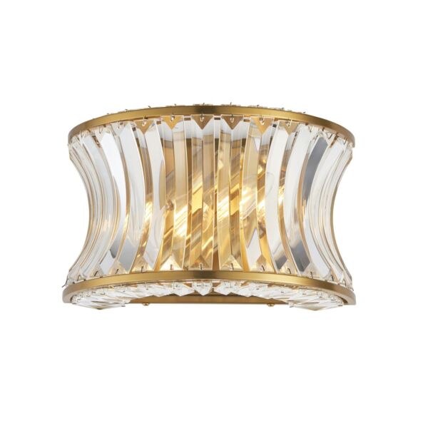 Hodge - Warm Brass Clear Crystal Glass 2 Light Wall Washer Light