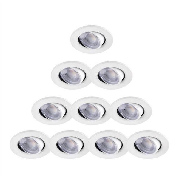 Set of 10 White Fire Rated 6W LED 3000K Adjustable Recessed Downlights