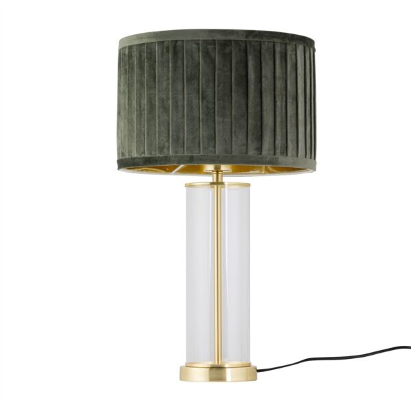 Aura - Satin Brass Table Lamp with Green Pleated Velvet Shade