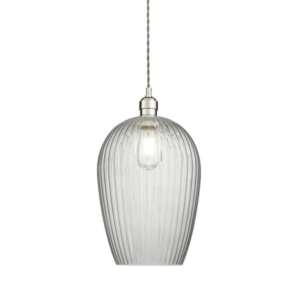 Moore - Nickel Clear Ribbed Glass 25cm Dia Ceiling Pendant Light