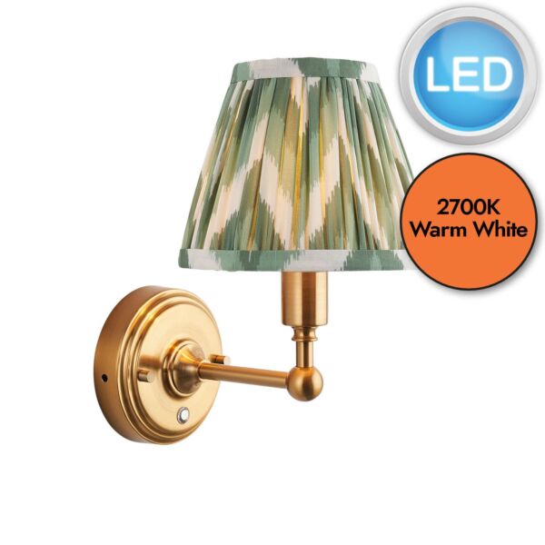 Endon Lighting - Burley Rechargeable & Zigzag 16cm - 114824 - LED Aged Brass Green Touch Wall Light