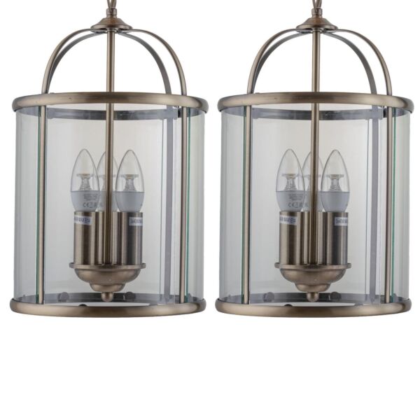 Set of 2 Antique Brass Lantern Pendants