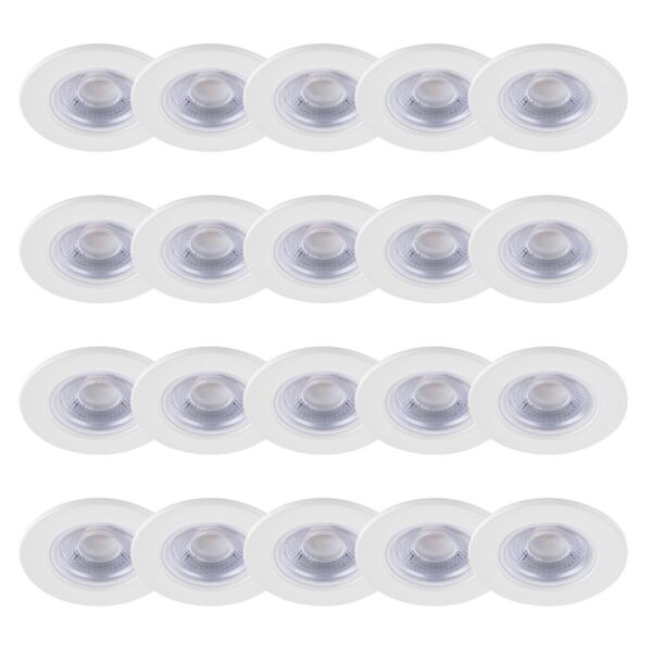 Set of 20 Matt White Fire Rated 6W LED 3000K Recessed Downlights