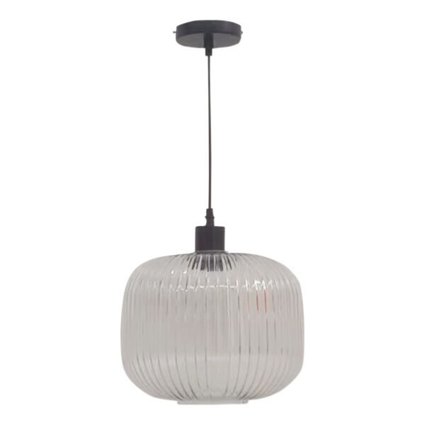 Batley Large - Clear Ribbed Glass with Black Pendant Fitting