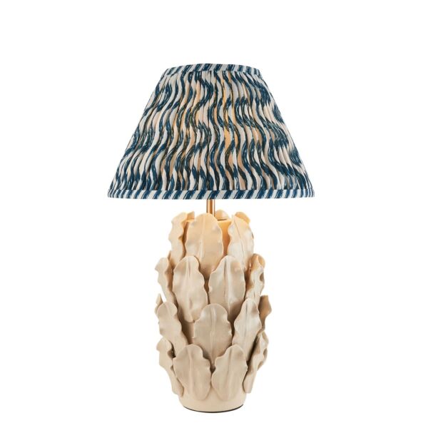 Endon Lighting - Layered Leaf & Ripple 30cm - 116425 - Cream Crackle Aged Brass Blue Ceramic Table Lamp With Shade