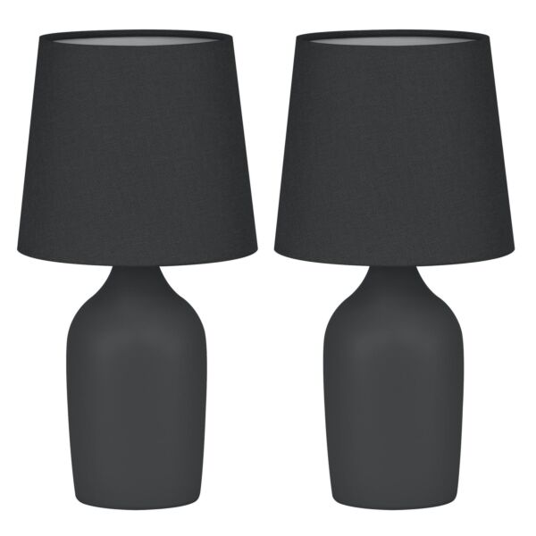 Set of 2 Smooth - Black Ceramic 27cm Table Lamps With Matching Shades