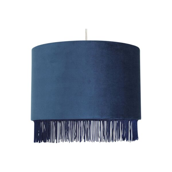 Fringed - Navy Blue 23cm Fringed Velvet Pendant Shade