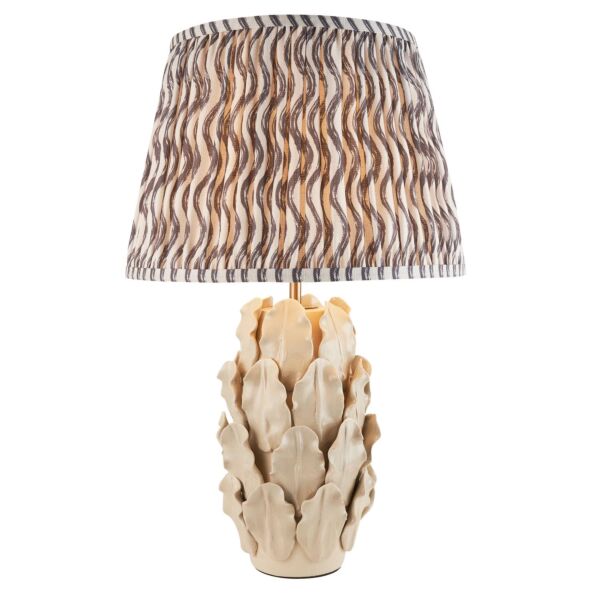 Endon Lighting - Layered Leaf & Ripple 35cm - 116459 - Cream Crackle Aged Brass Grey Ceramic Table Lamp With Shade