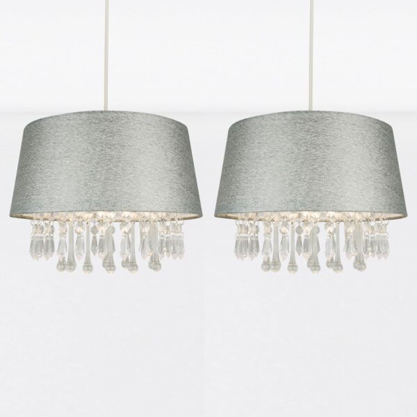 Set of 2 Sparkle Grey Jewelled Easy Fit Light Shades