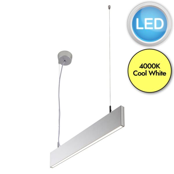 Saxby Lighting - Kingsley - 92520 - LED Silver Anodised Frosted 61cm Length Bar Ceiling Pendant Light