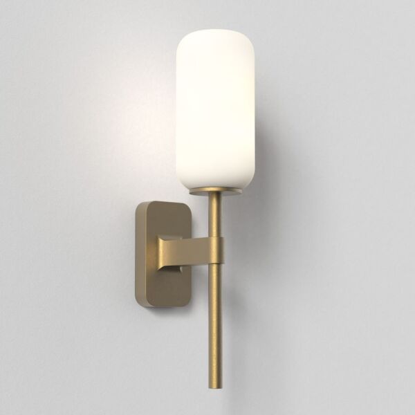 Astro Lighting - Tacoma Single 1429007 & 5036009 - IP44 Antique Brass Wall Light with Opal Reed Glass Shade