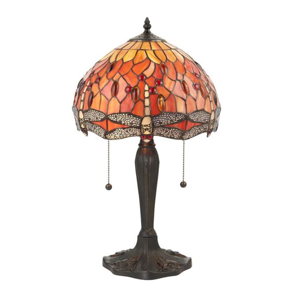 Interiors 1900 - Dragonfly - 64092 - Dark Bronze Tiffany Glass 2 Light Table Lamp