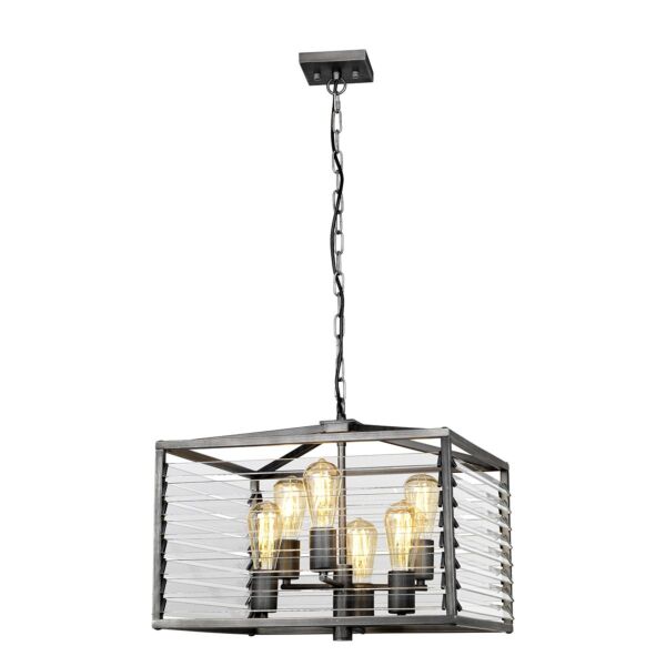 Elstead Lighting - Louvre - LOUVRE-6P - Gunmetal Clear Glass 6 Light Ceiling Pendant Light