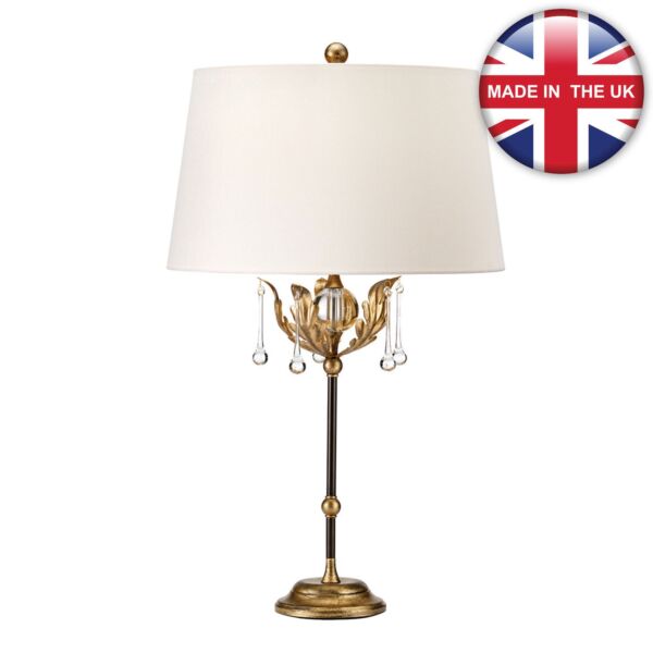 Elstead Lighting - Amarilli - AML-TL-BRONZE-IV - Bronze Clear Dropper Glass Ivory Table Lamp With Shade