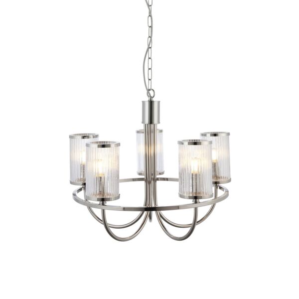 Wilson - Nickel Clear Bubbled Glass 5 Light Ceiling Pendant Light