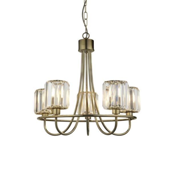 Endon Lighting - Berenice - 107802 - Antique Brass Clear Glass 5 Light Ceiling Pendant Light