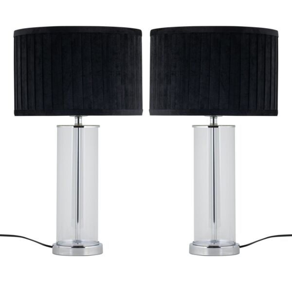 Set of 2 Aura - Chrome Table Lamps with Black Pleated Velvet Shades