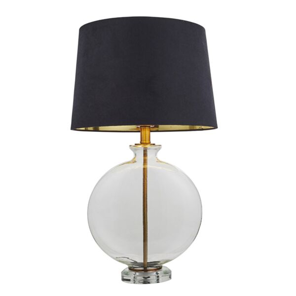 Endon Lighting - Gideon - 90559 - Clear Glass Antique Brass Black Table Lamp With Shade