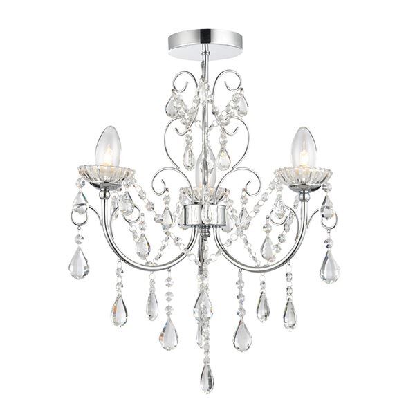 Endon Lighting - Tabitha - 61251 - Chrome Clear Crystal Glass 3 Light IP44 Bathroom Ceiling Light