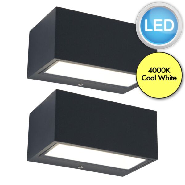 Set of 2 Gemini - 10.5W 4000K LED Dark Grey Clear Glass IP54 Outdoor Wall Washer Lights