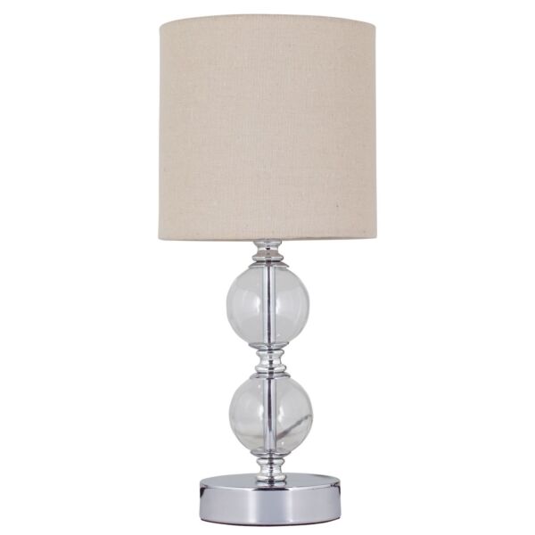 Chrome Two Ball Table Lamp with Natural Linen Shade