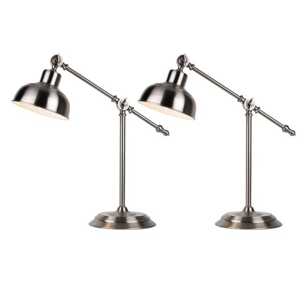 Set of 2 Satin Nickel Lever Arm Table Lamps