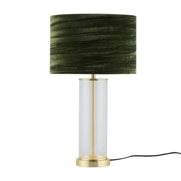 Aura - Satin Brass Table Lamp with Green Crushed Velvet Shade